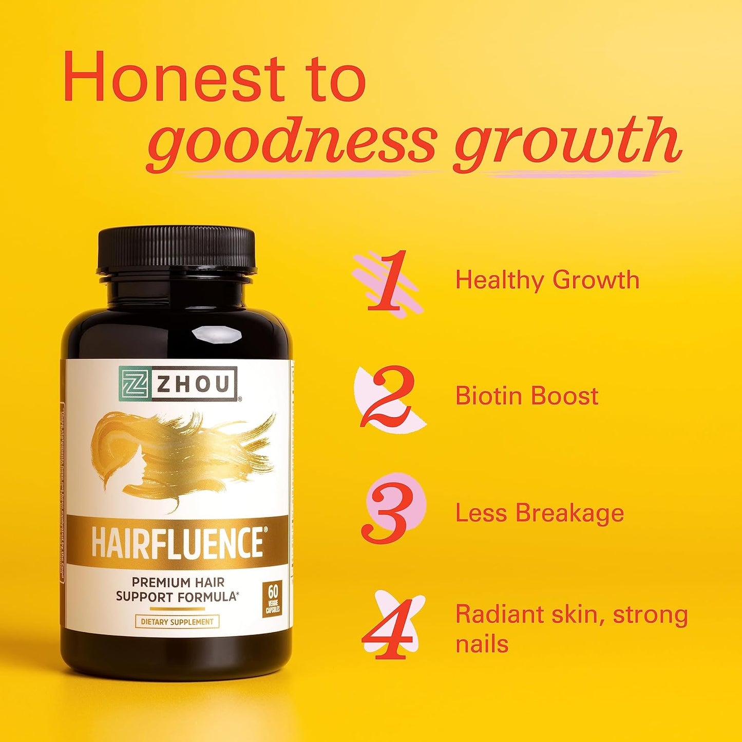 Zhou Hairfluence, Hair Growth Supplement with Biotin 60 Veg Caps