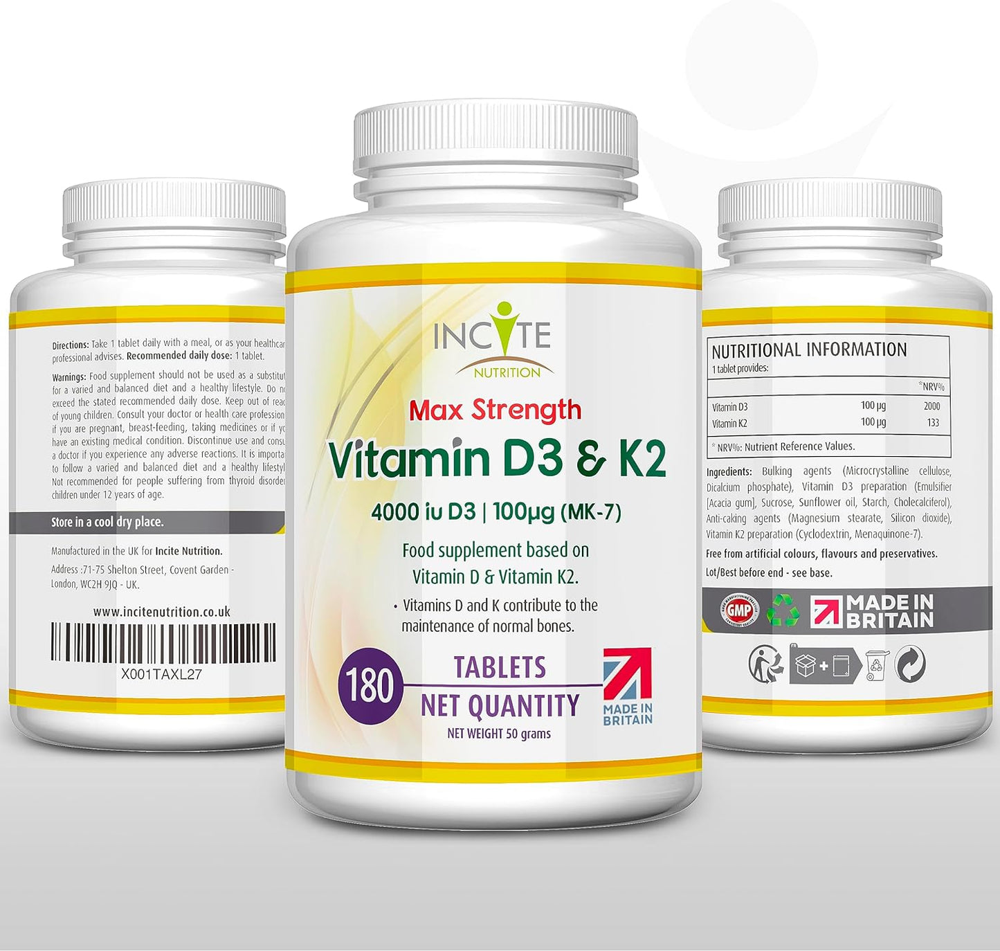 Vitamin D3 K2 (MK7) - Vitamin D3 & Vitamin K2-180 Tablets