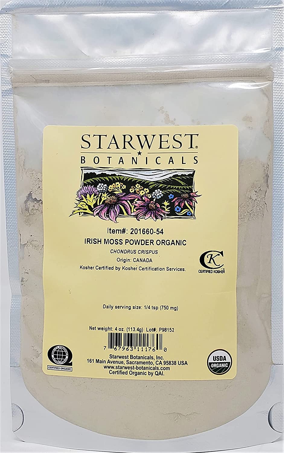 Irish Moss Powder Organic - Chondrus crispus, 4 Oz,(Starwest Botanicals)