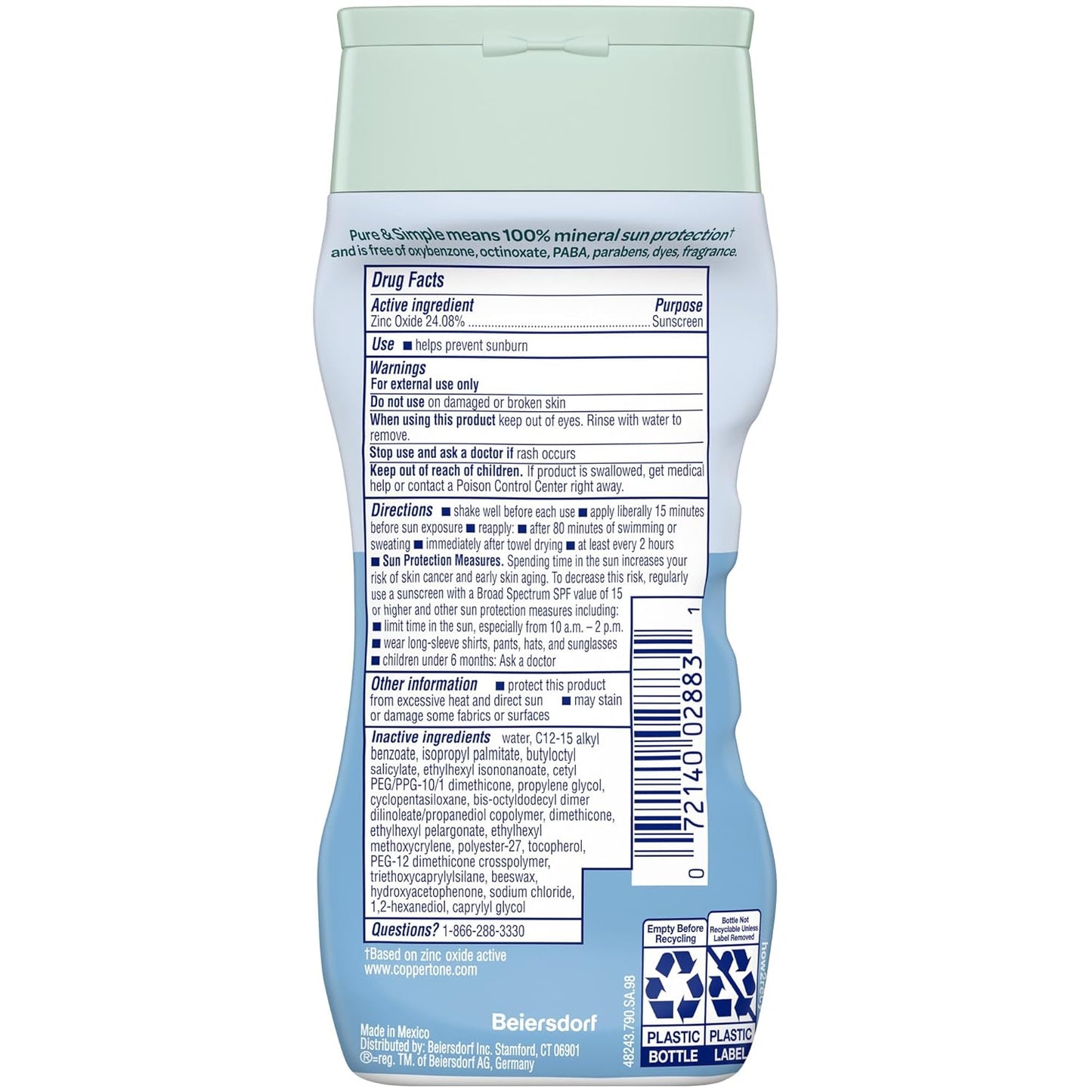 Coppertone Pure and Simple Sunscreen Lotion, SPF 50 ,6 Oz