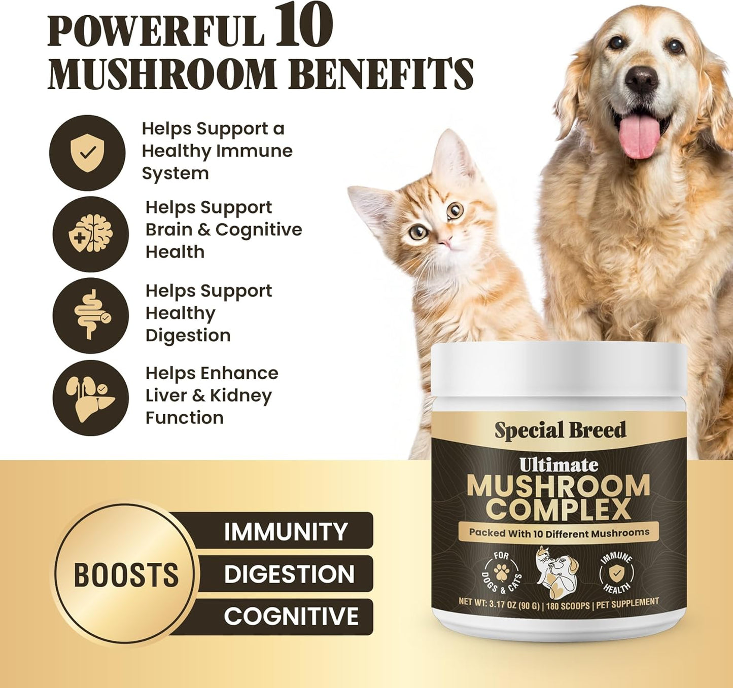 Mushroom Powder for Dogs & Cats - Organic Mushroom Complex- 180 Scoops