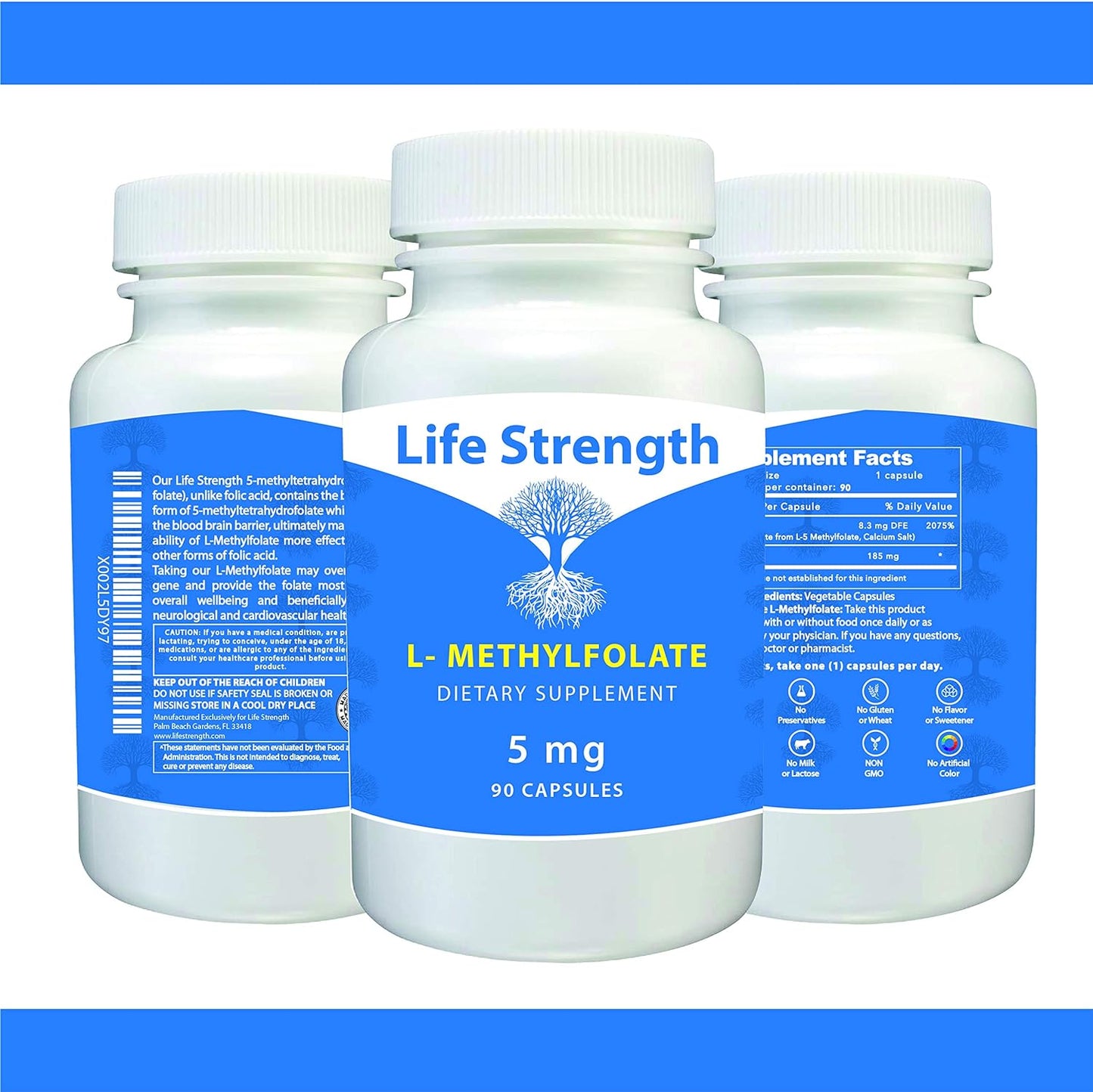 L-Methylfolate 5 MG, Optimized & Highly Bioactive Methyl Folate, 5-MTHF , 90 Capsules