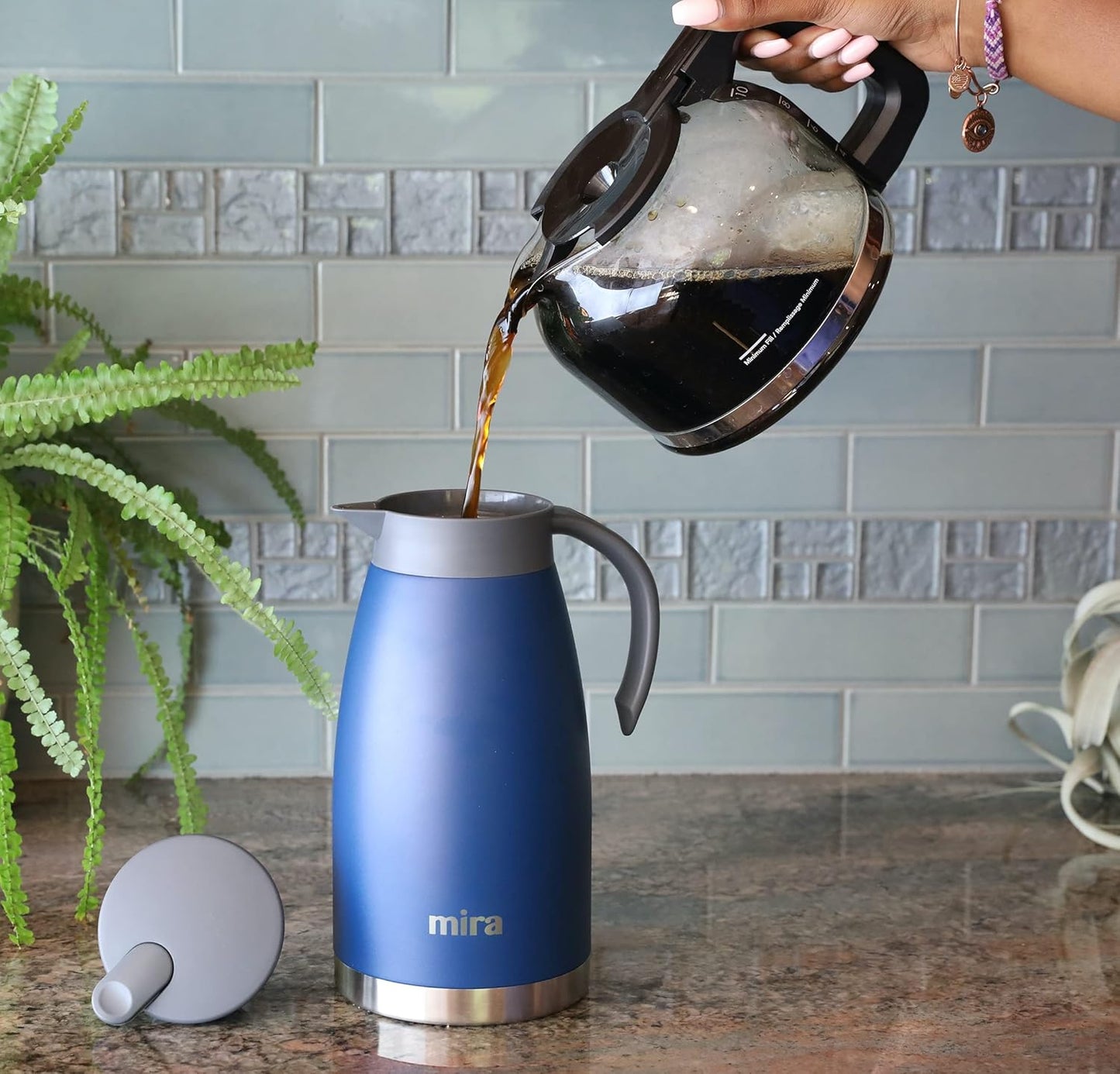 MIRA Stainless Steel Thermal Coffee Carafe Server, Tea, Water, and Coffee Dispenser, 1.5 Liter / 50oz, Admiral Blue