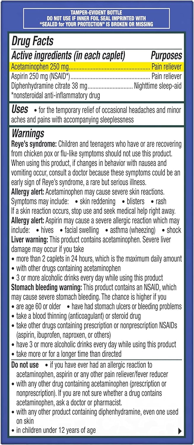 Excedrin PM Sleep Aid with Headache Relief Caplets - 100 Count