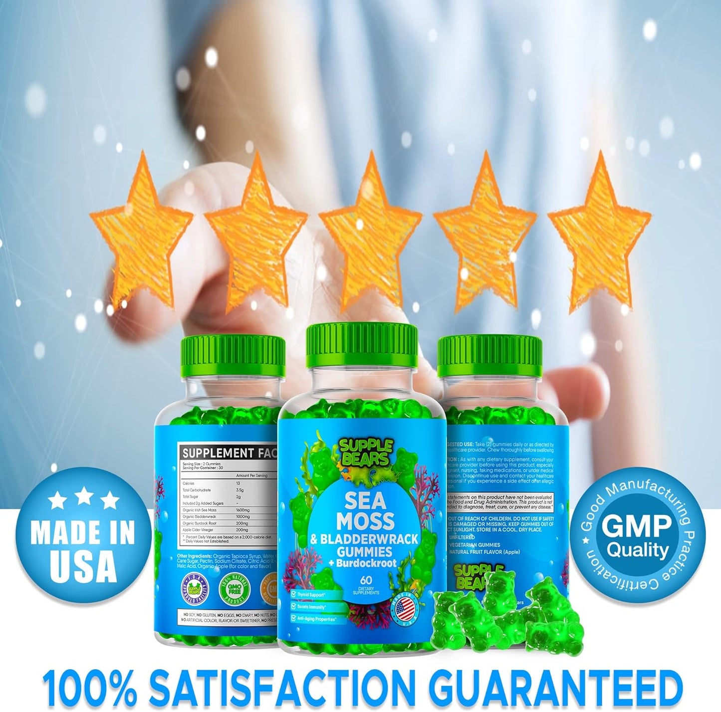 Supplebears Sea Moss Burdock Root + Bladderwrack 60 Gummies