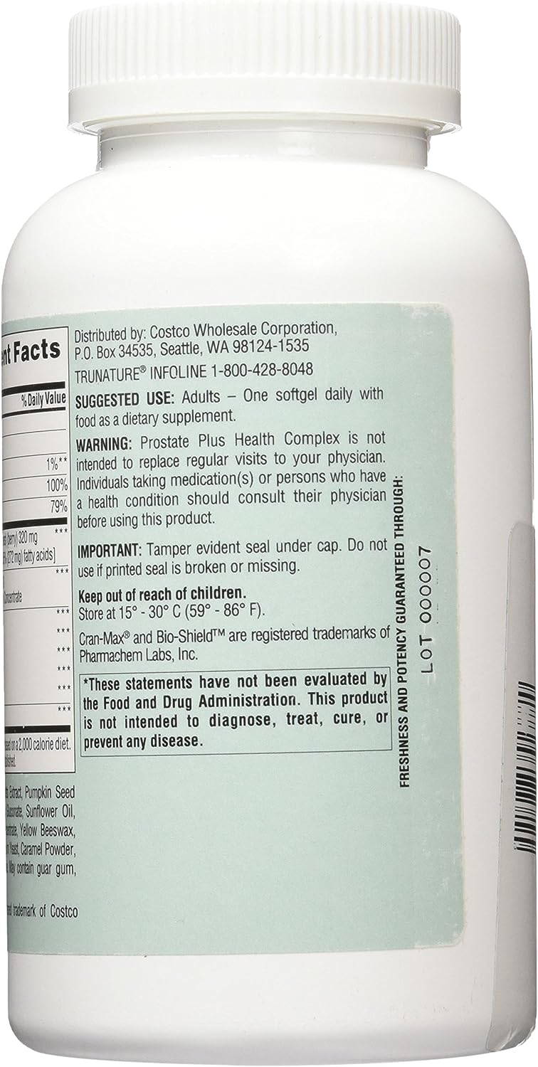 TruNature Prostate Plus Health Complex - Saw Palmetto with Zinc, Lycopene, Pumpkin Seed - 250 Softgels