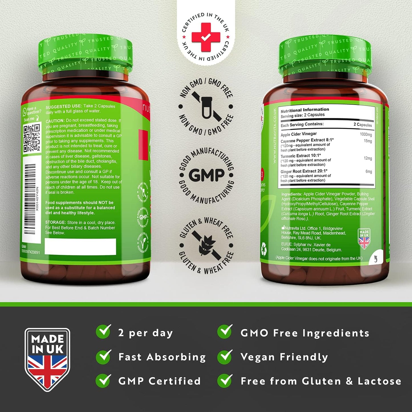 Apple Cider Vinegar with Cayenne Pepper, Turmeric and Ginger Root - 180 Capsules