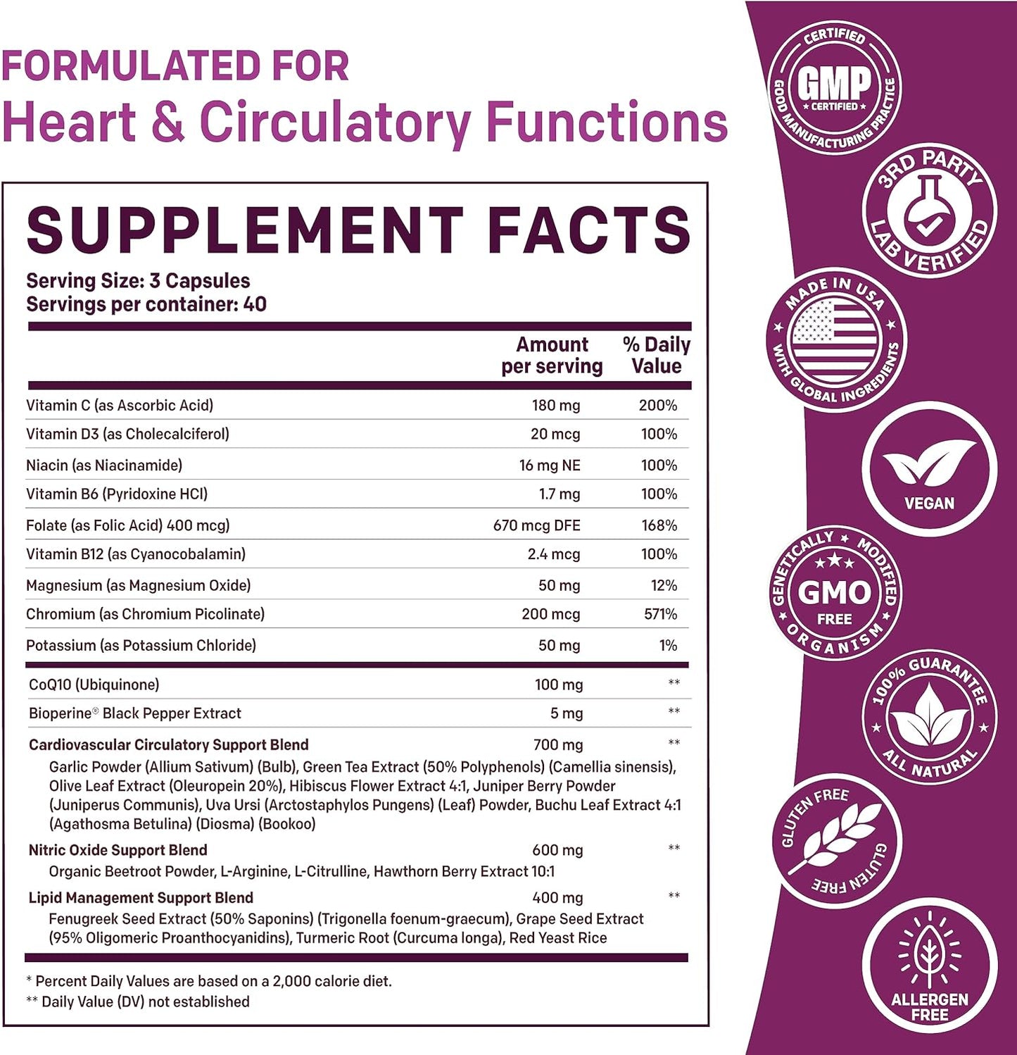 26-in-1 Nitric Oxide Supplement - Blood Pressure Supplement - 120 capsules