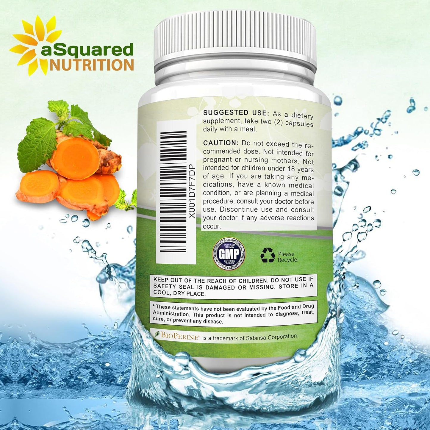 aSquared Nutrition Turmeric Curcumin with BioPerine Black Pepper Extract - 180 Capsules