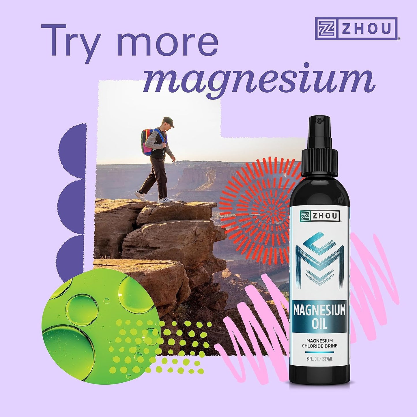 Zhou Magnesium Glycinate Complex Time-Release Absorption, 180 Capsules