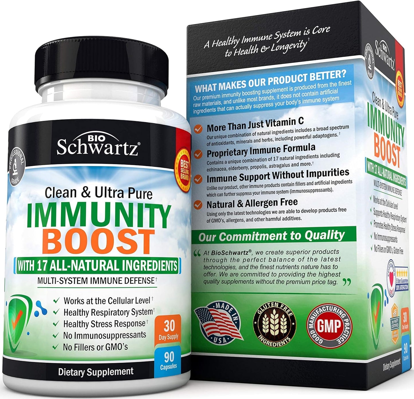 Immune Support Supplement with Vitamin C 1000mg Zinc 90 capsules
