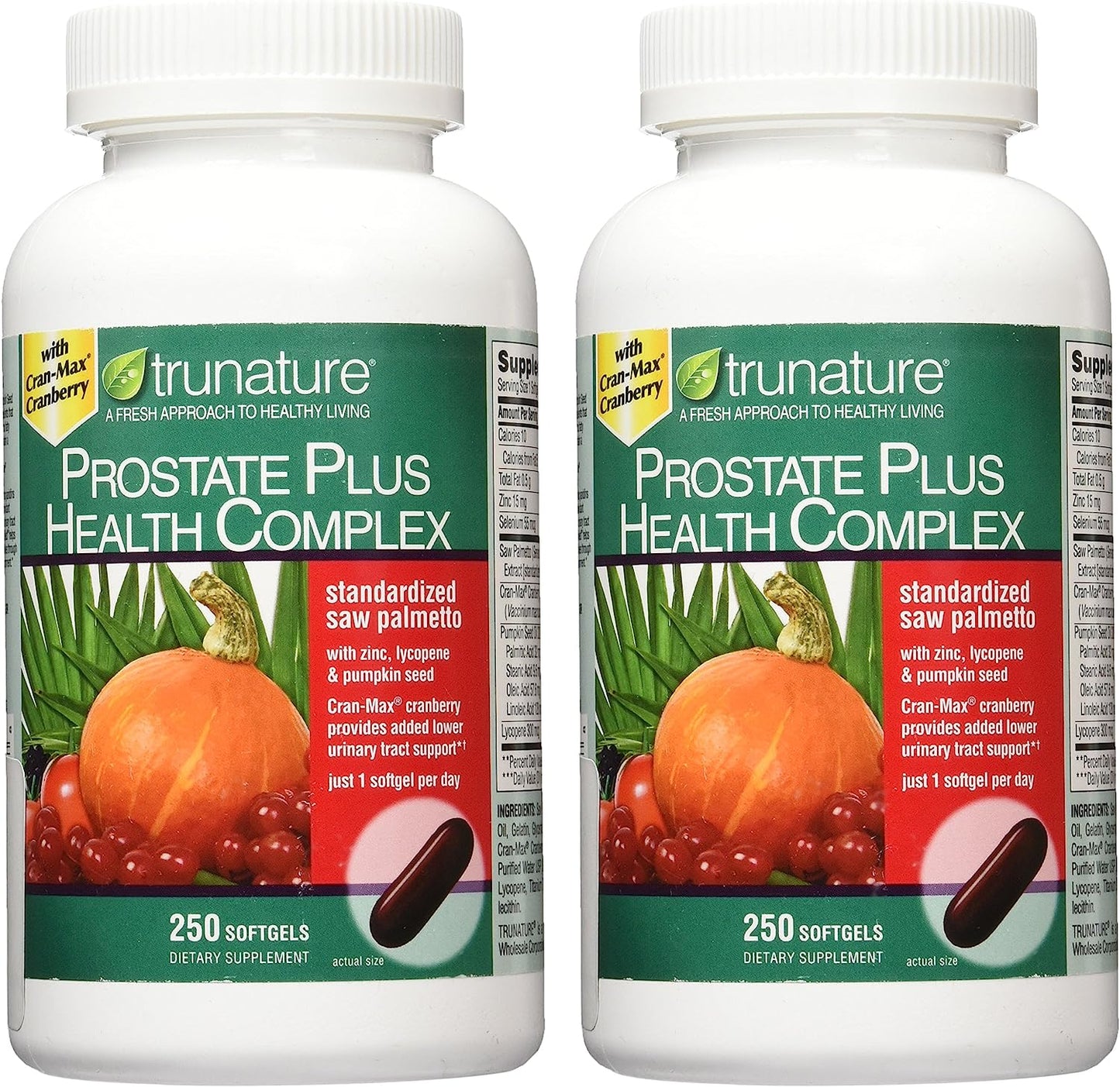 TruNature Prostate Plus Health Complex - Saw Palmetto with Zinc, Lycopene, Pumpkin Seed - 250 Softgels