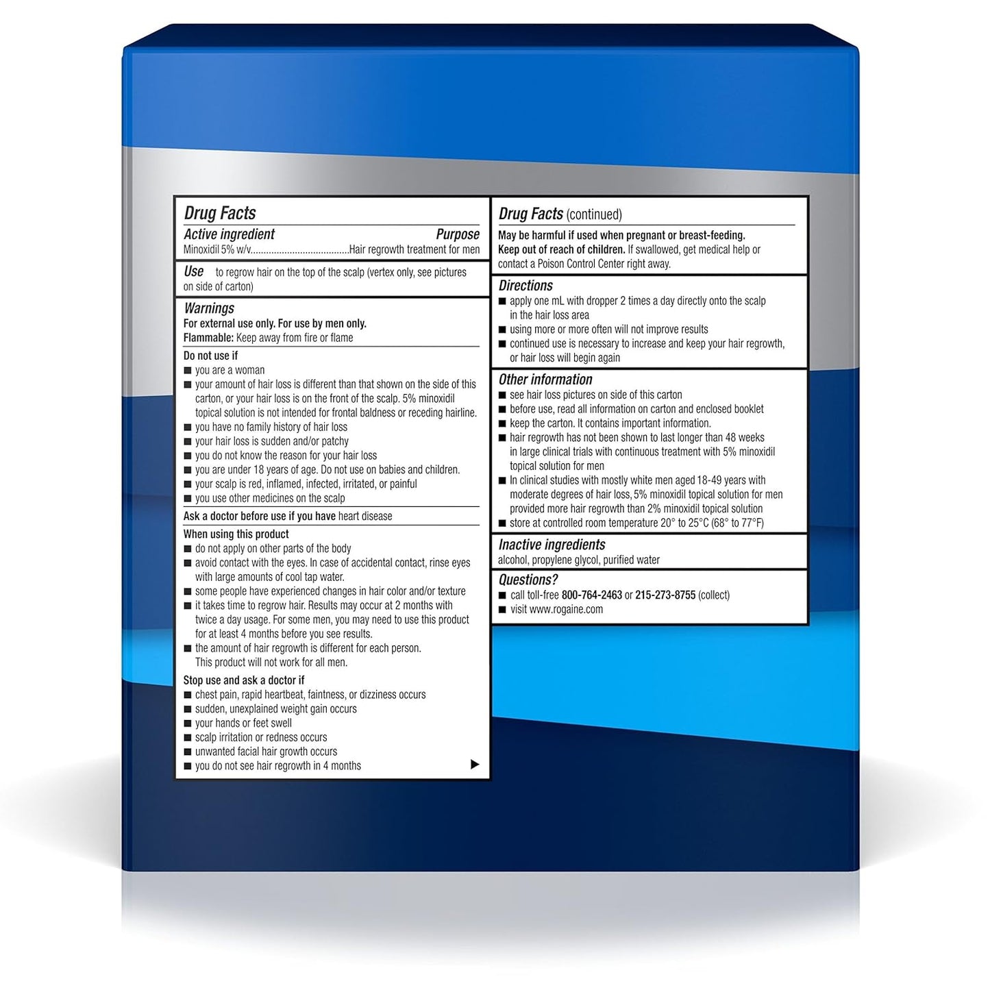 Men's Rogaine Extra Strength 5% Minoxidil Topical Solution for Thin Hair, Hair Loss Treatment to Regrow Fuller, Thicker Hair, 3-Month Supply, 3 x 2 fl. oz