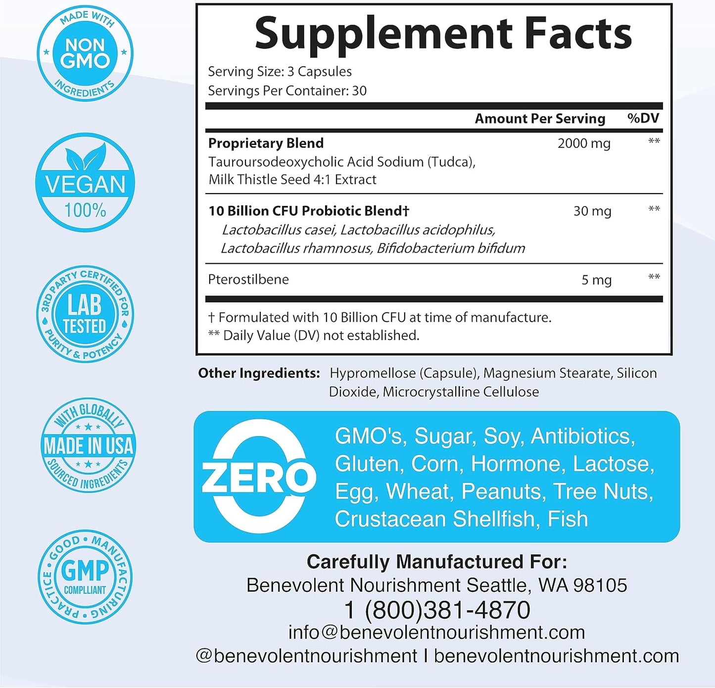 2000mg TUDCA Bile Salts Supplement Complex - 90 capsules