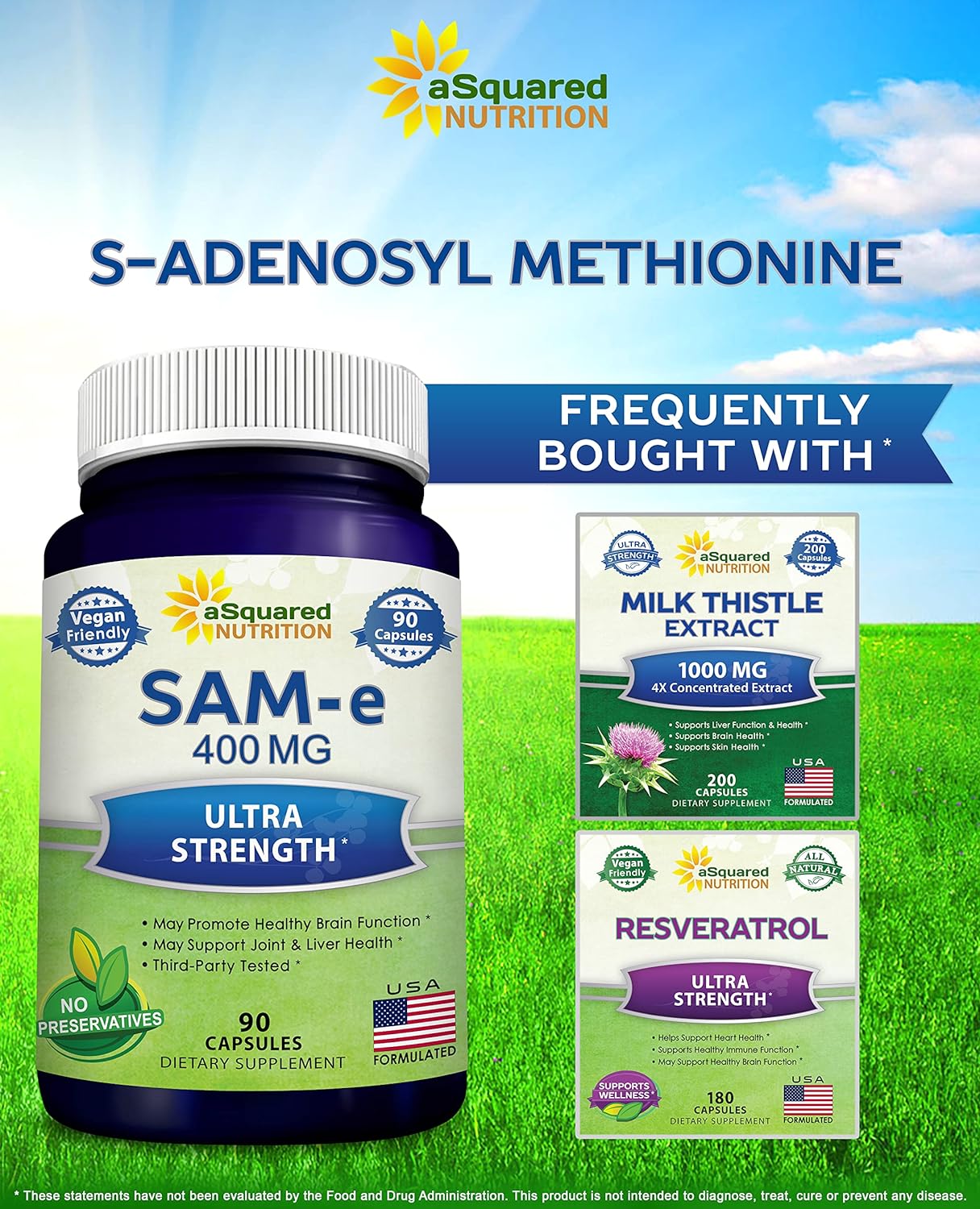aSquared Nutrition SAM-e 400mg Supplement - 90 Capsules