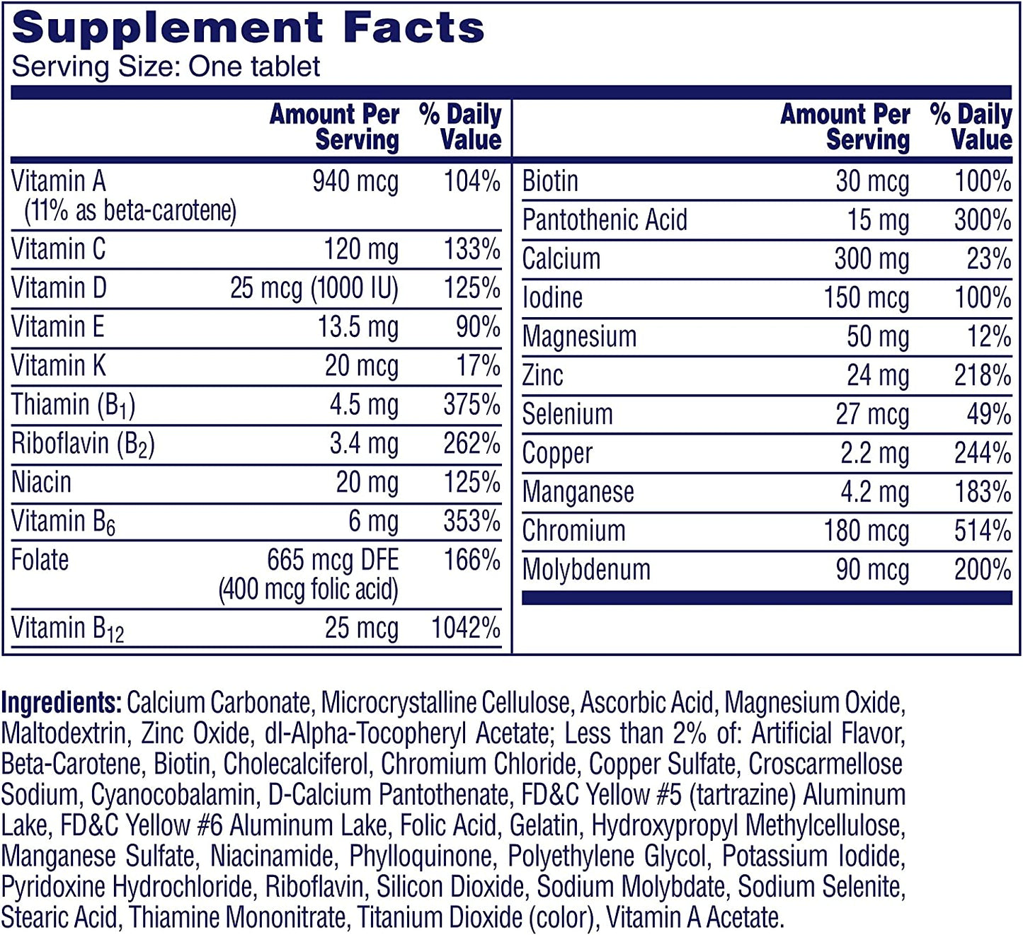 One A Day Women’s 50+ Healthy Advantage Multivitamins, Supplement with Vitamins A, C, E, B1, B2, B6, B12, Vitamin D and Calcium, 200 Count