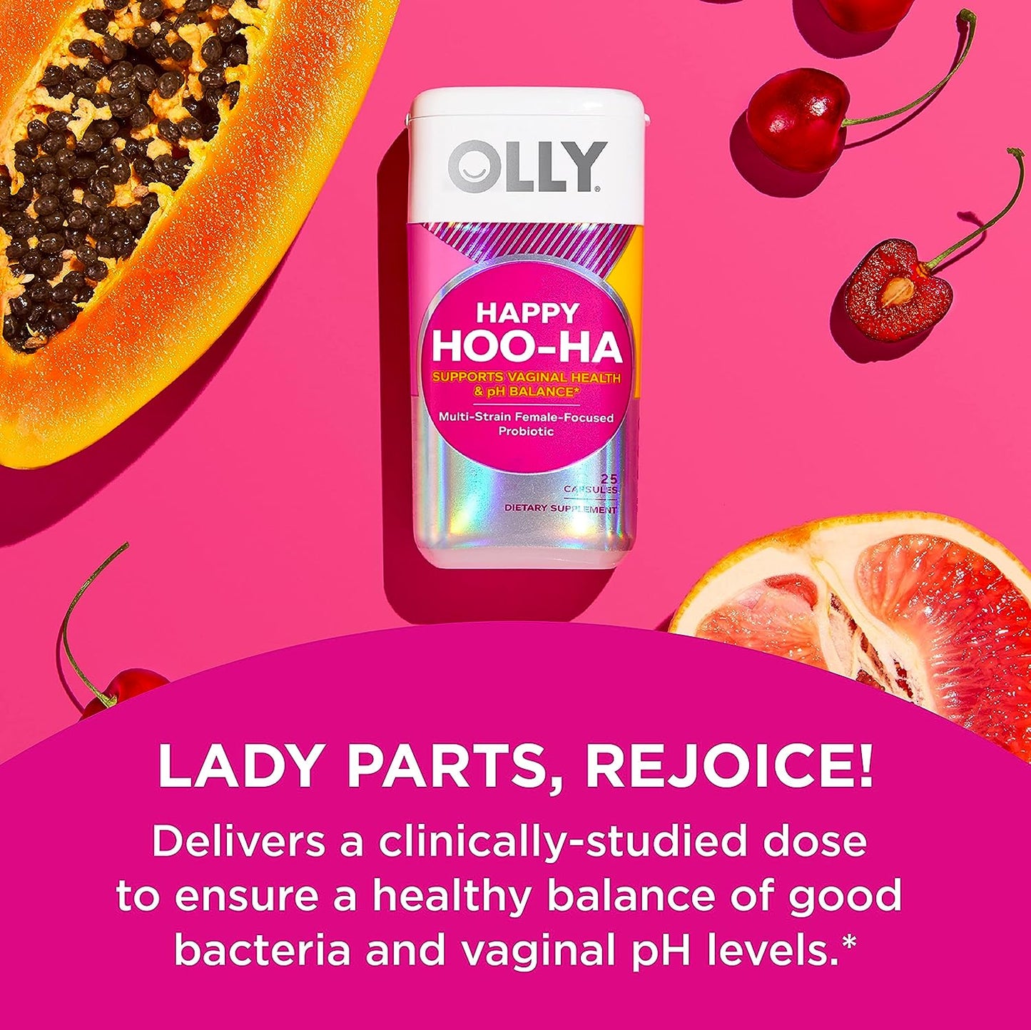 OLLY Happy Hoo-Ha Capsules, Probiotic for Women, Gluten Free - 25 Count