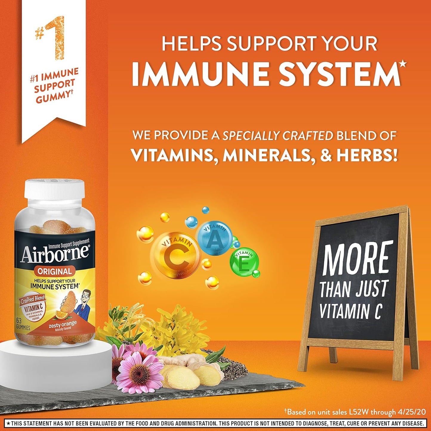 Airborne Vitamin C 750mg Zesty Orange Flavored Gummies - 63 Count