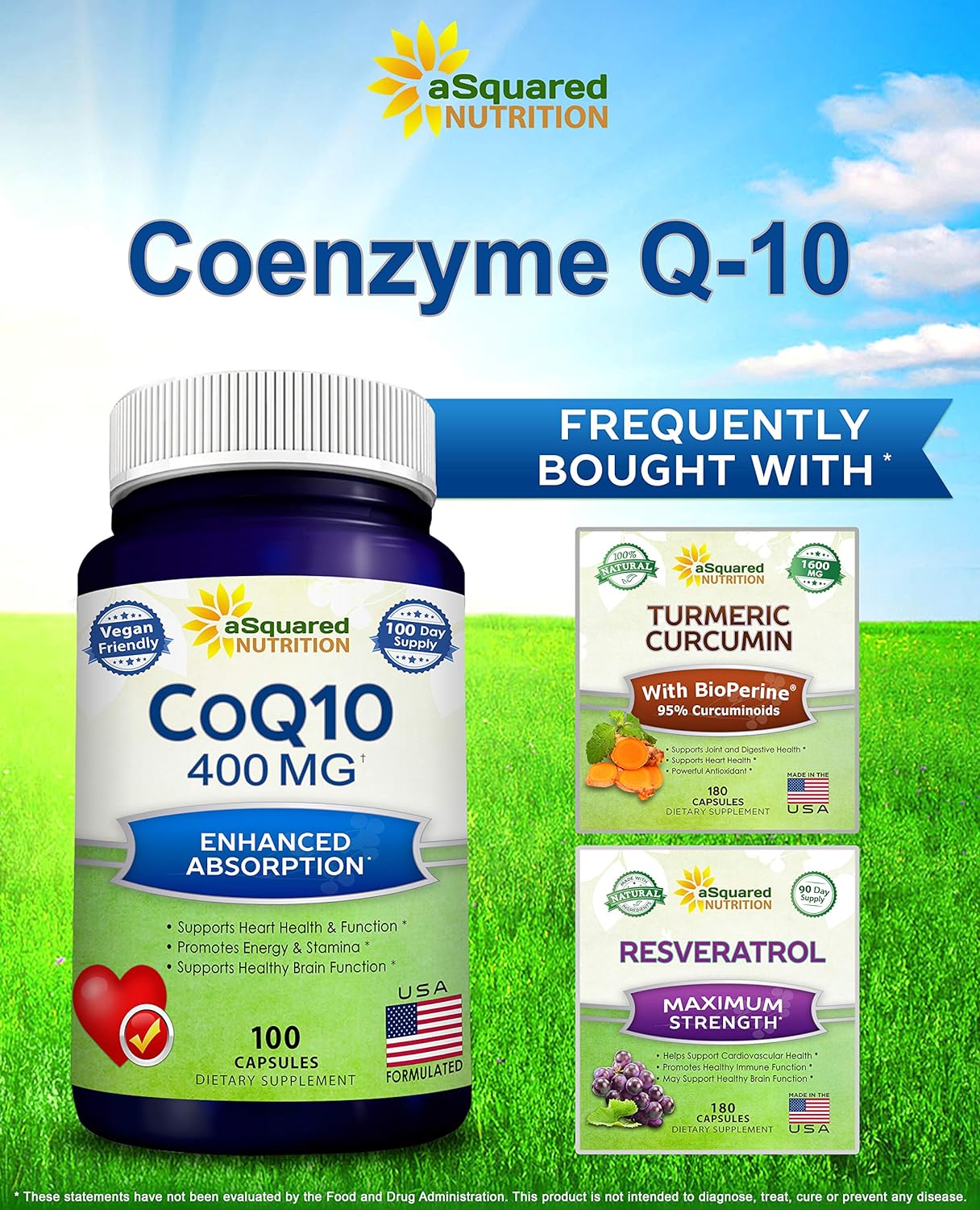 aSquared Nutrition CoQ10 400mg Max Strength, 100 Veggie Capsules