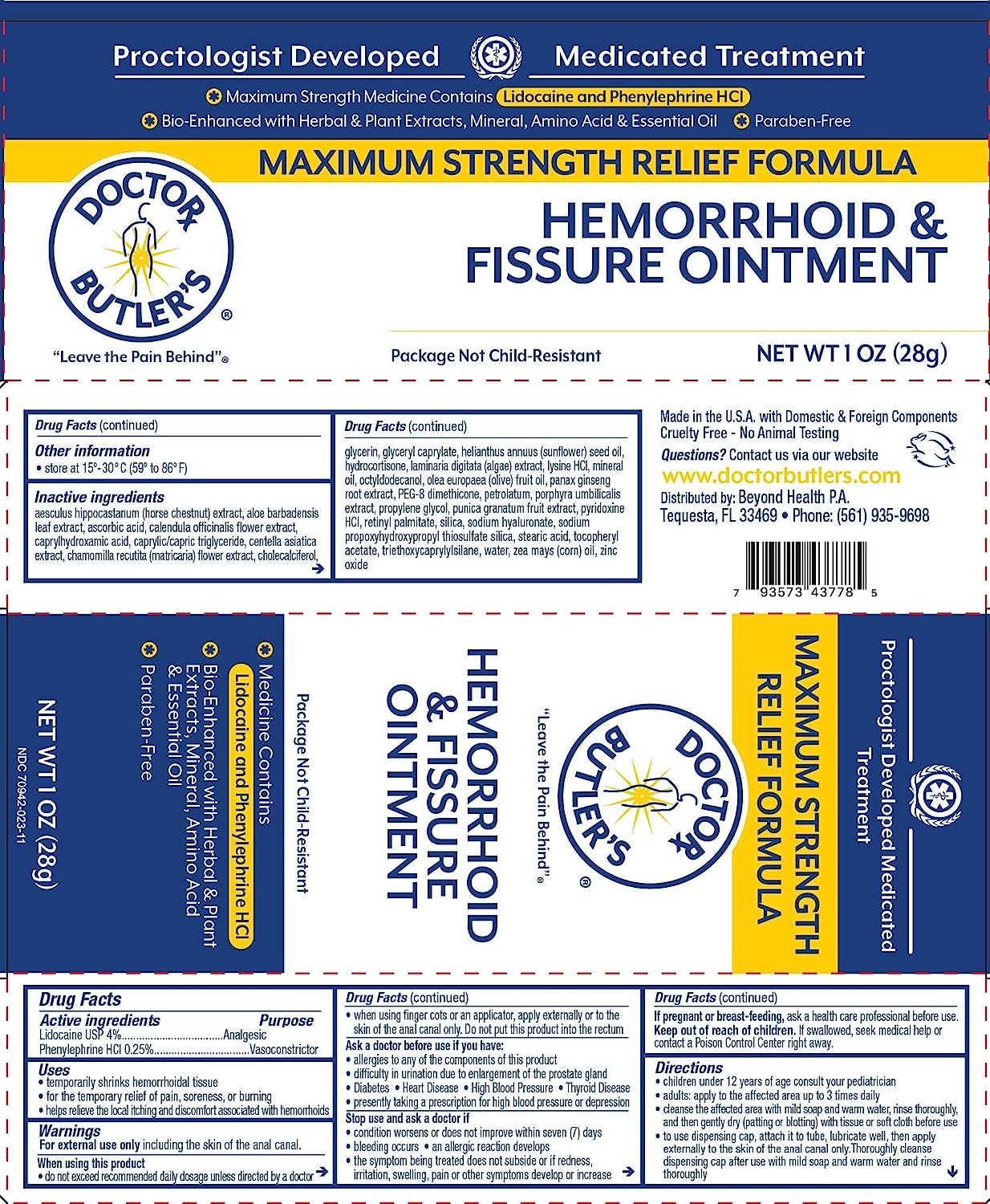 Doctor Butler's Hemorrhoid & Fissure OintmentFast Acting Relief of Swelling, Discomfort, and Itching in one Hemorrhoid Cream (1 oz.)