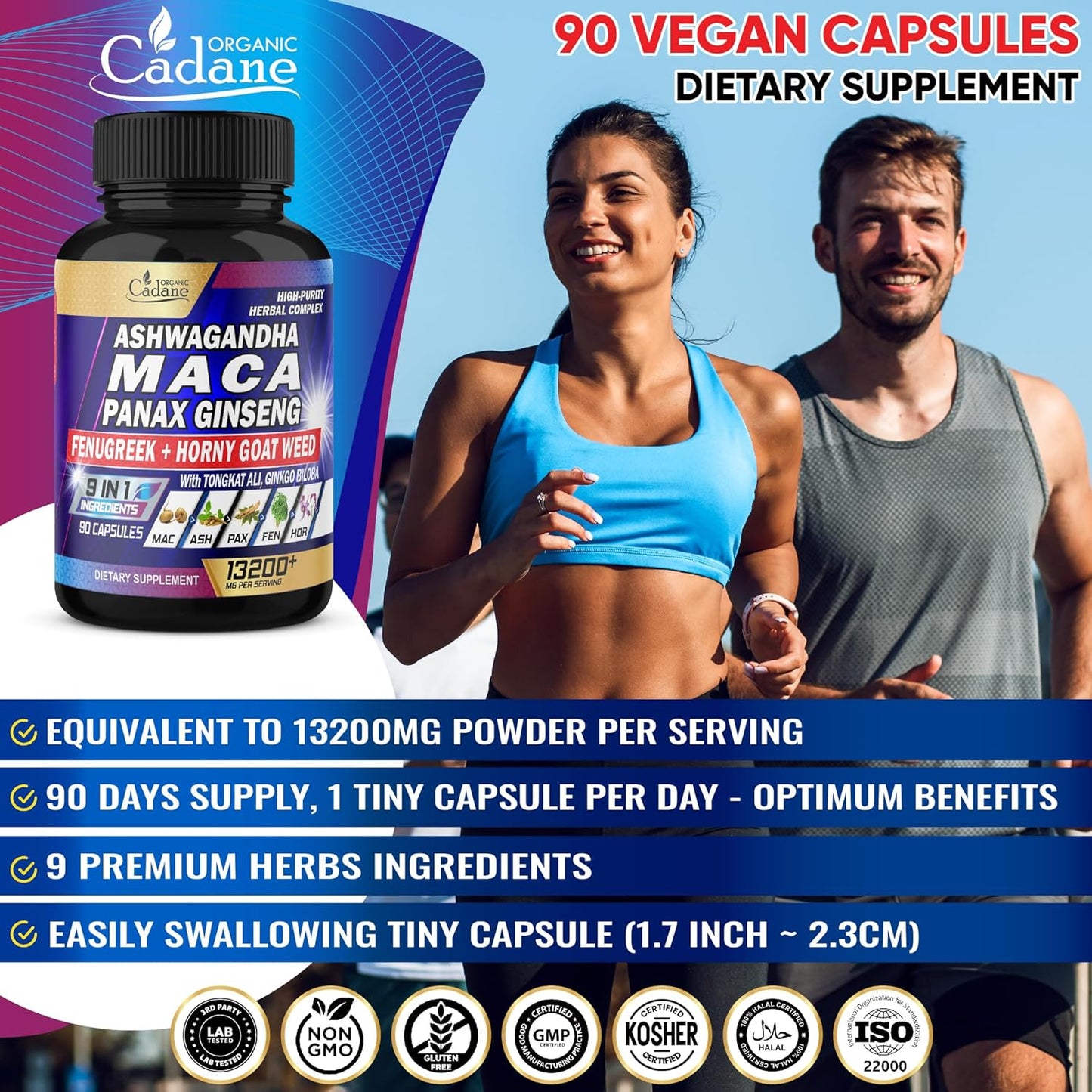 Maca Root Ashwagandha Panax Ginseng Supplement - 90 Capsules