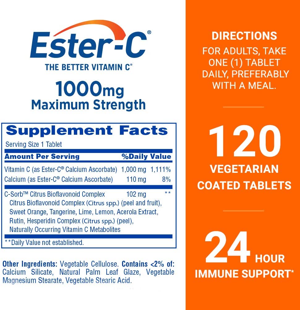 Ester-C Vitamin C, 1,000 mg, 120 Coated Tablets