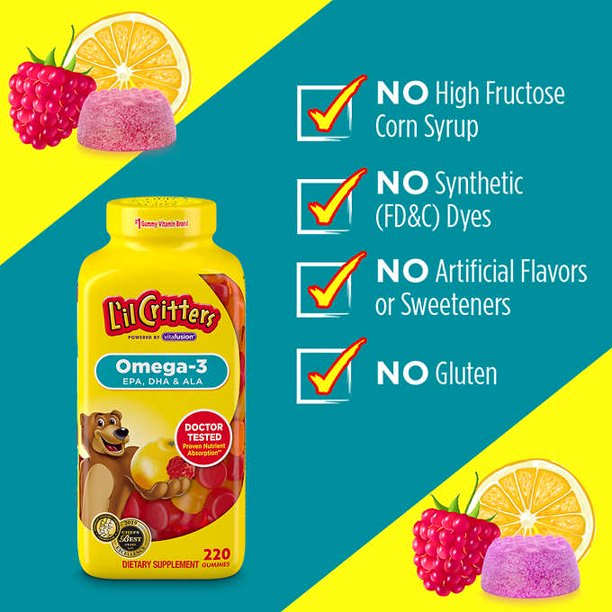 LIL CRITTERS Omega 3, EPA, DHA& ALA, 220 Gummies
