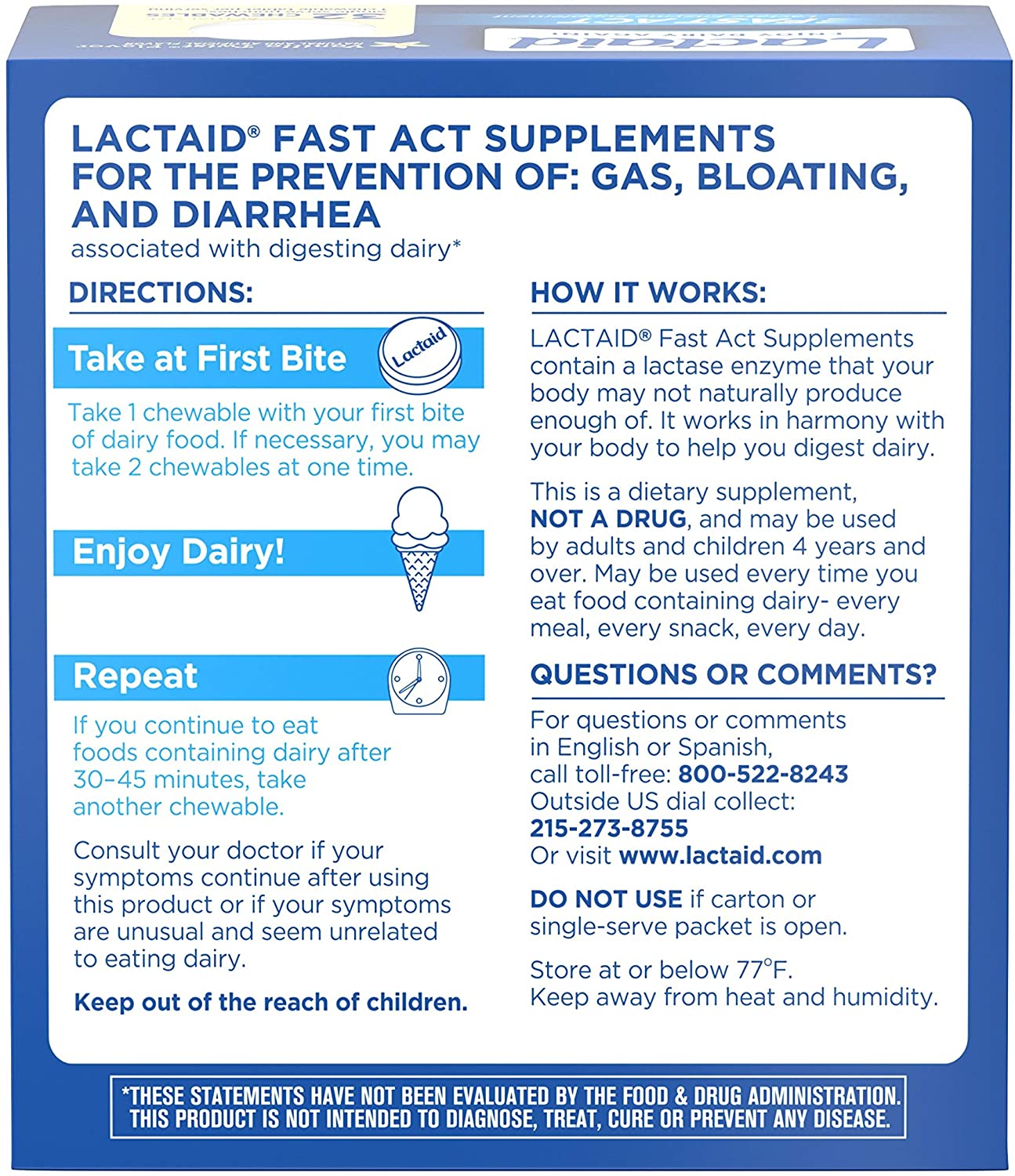 Lactaid Fast Act Lactose Intolerance Chewables with Enzymes, Vanilla Twist, 32 Count