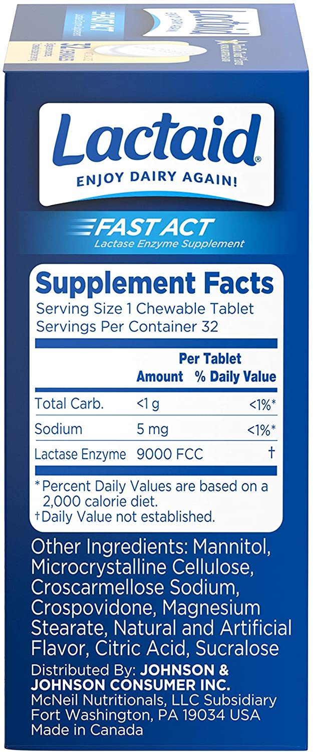 Lactaid Fast Act Lactose Intolerance Chewables with Enzymes, Vanilla Twist, 32 Count