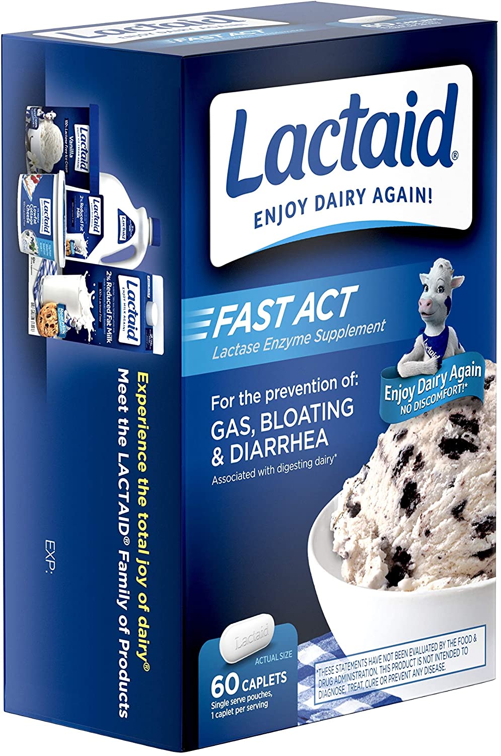 Lactaid Fast Act Lactose Intolerance Relief Caplets with Lactase Enzyme, 60 Count