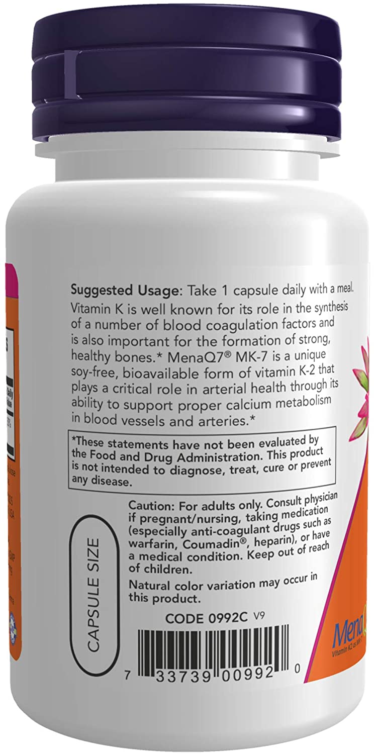 Now Foods Vitamin K-2 (Mk7) 100 Mcg 60 Vcaps (Multi-Pack)