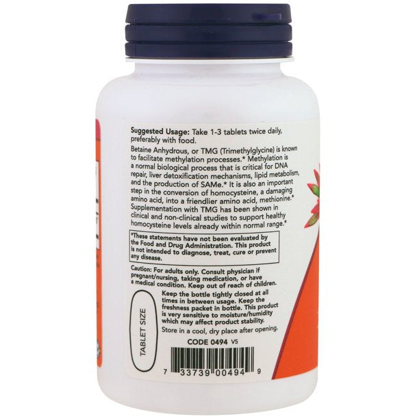NOW Foods - TMG (Trimethylglycine) 1000 mg. - 100 Tablets