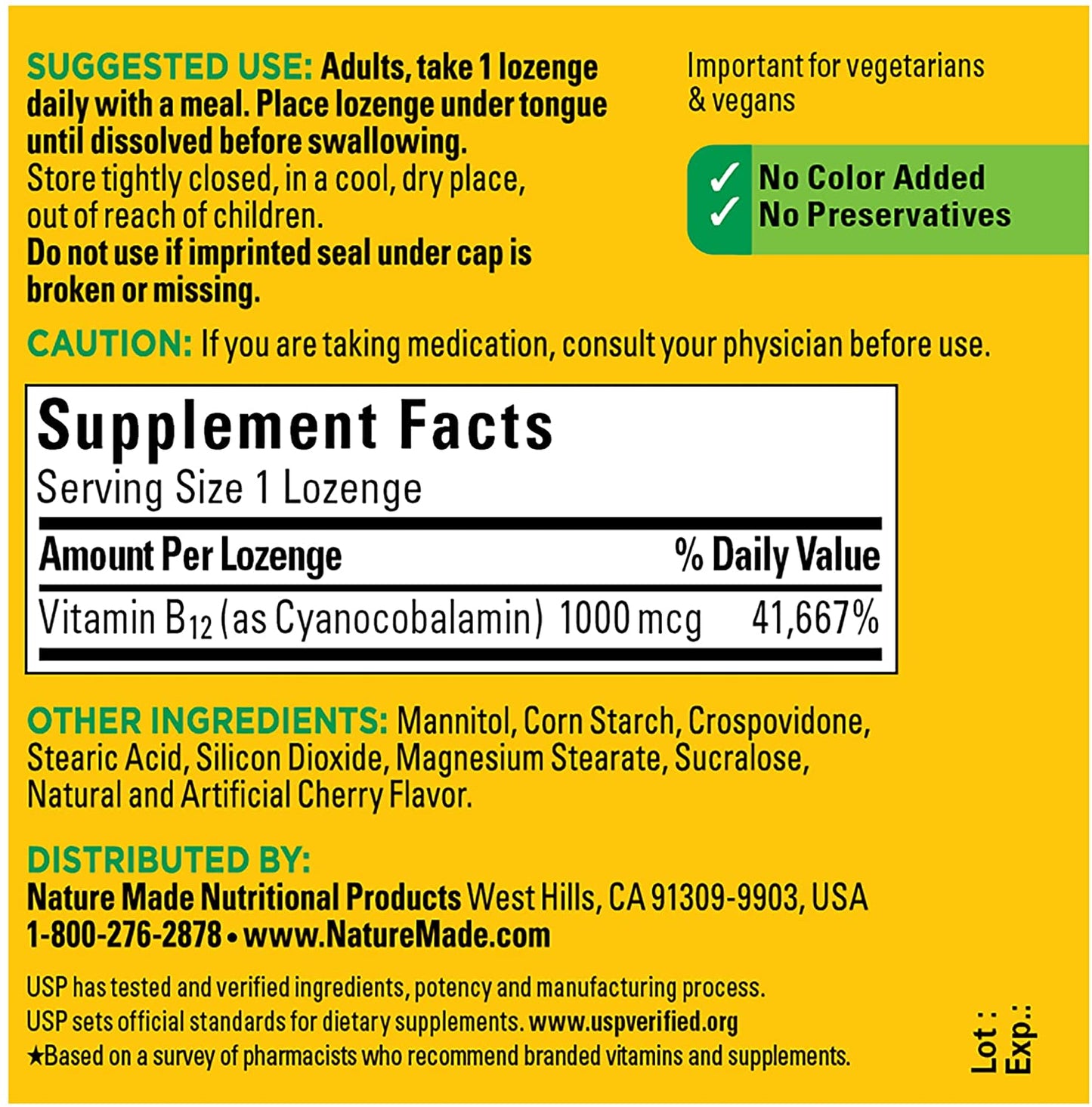 Nature Made Sublingual Vitamin B12 1000 mcg 50 Count
