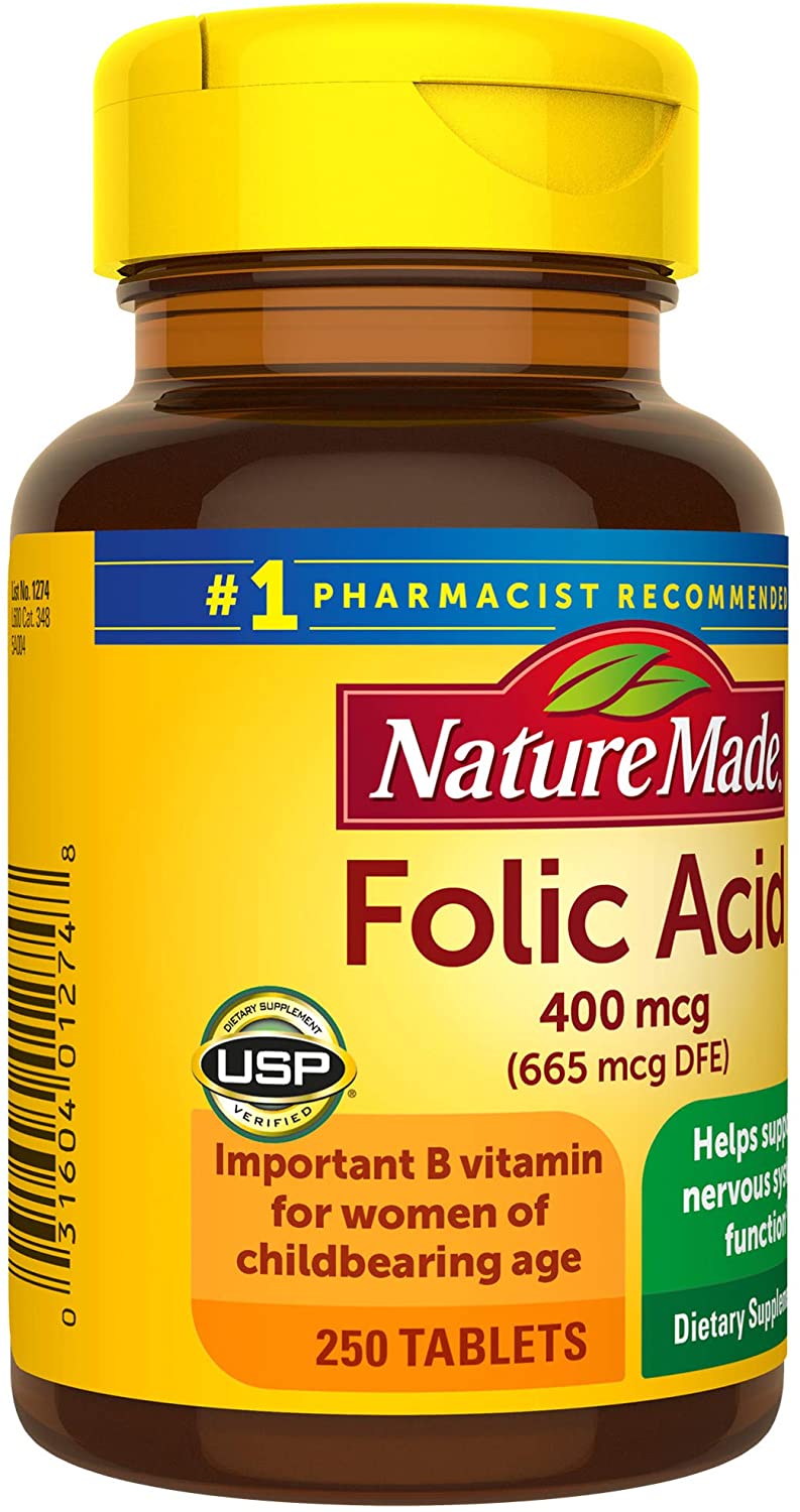 Nature Made Folic Acid 400 mcg (665 mcg DFE) Tablets, 250 Count
