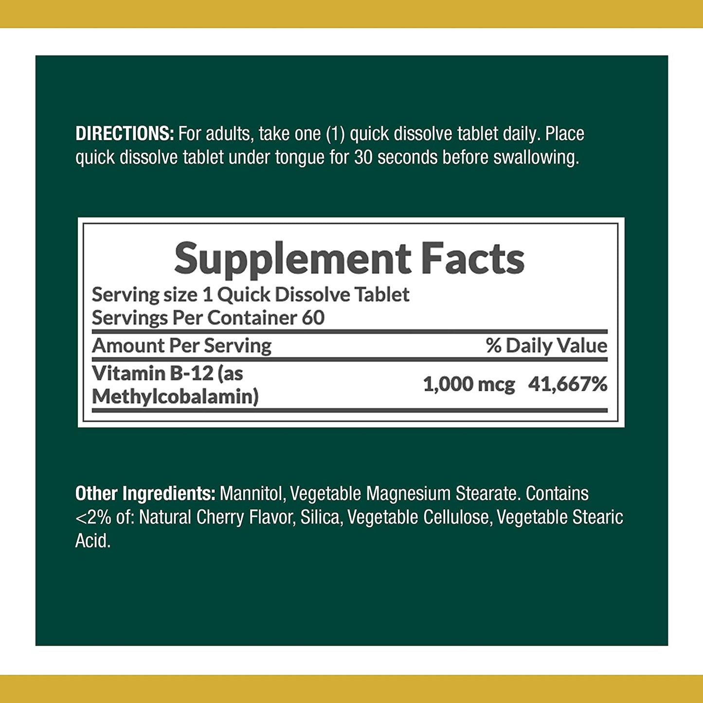 Nature's Bounty, Vitamin B12 Quick Dissolve, 1000mcg, 60 Tablets