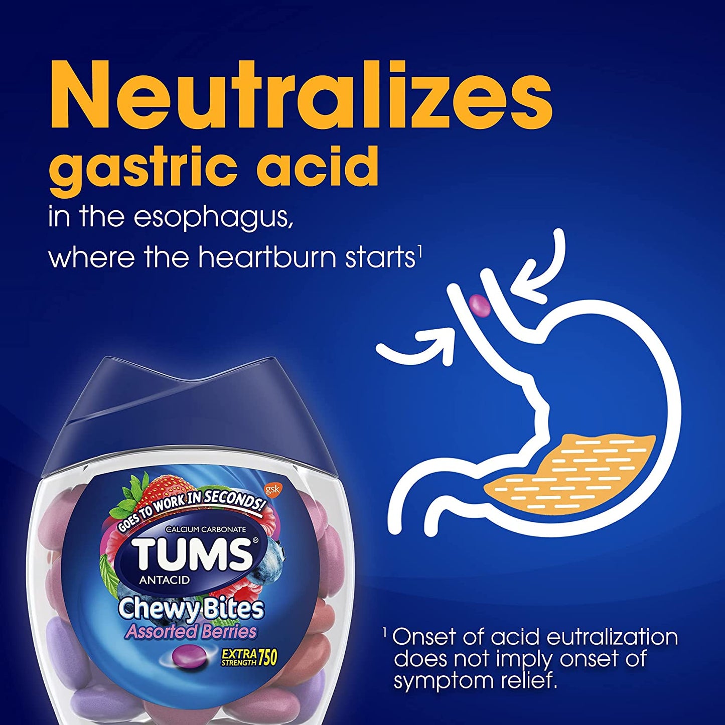 Tums Antacid Chewy Bites, Assorted Berries, 60 Chewable Tablets