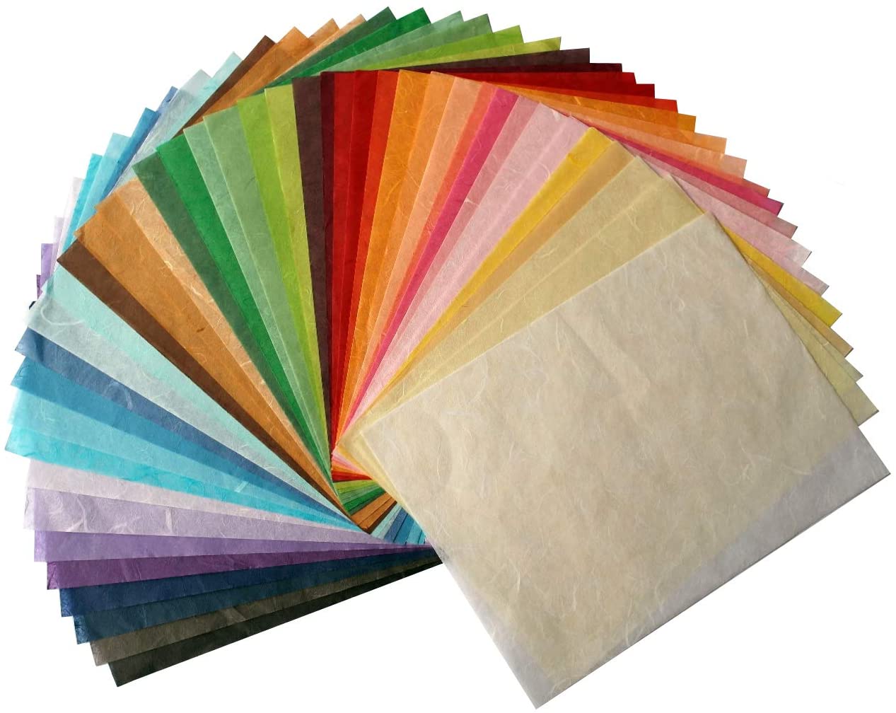 MulberryPaperStock 65 Hand Made Tissue Mulberry Paper Sheets Natural Fiber 8.5 x 11-inch Design for Japanese Origami and Hand Craft Include Red Green Blue Yellow Color