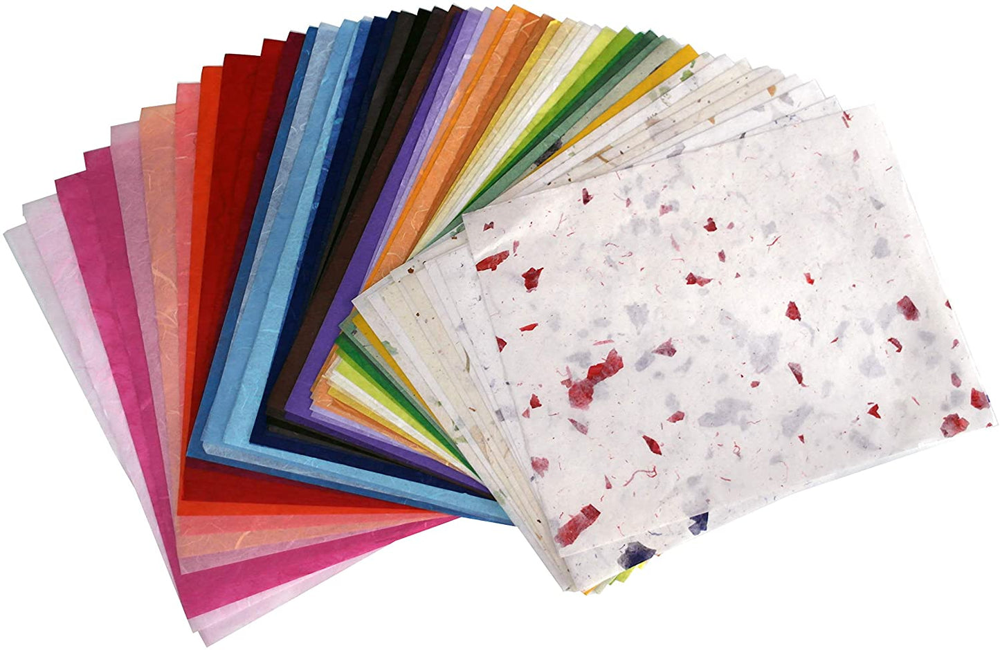 MulberryPaperStock 65 Hand Made Tissue Mulberry Paper Sheets Natural Fiber 8.5 x 11-inch Design for Japanese Origami and Hand Craft Include Red Green Blue Yellow Color