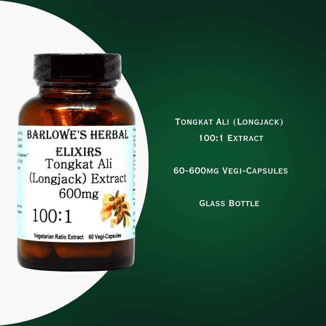 Tongkat Ali - 600mg -60 Veggie Capsules - (Longjack) 100:1 Extract Powder -Testosterone Booster