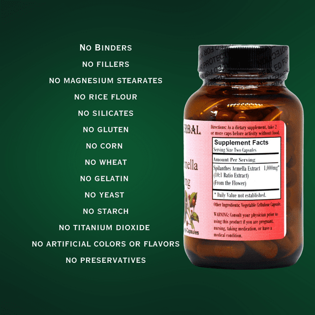 Barlowe's Herbal Elixirs  Spilanthes Acmella 10:1 Extract 500mg  60 Veggie Capsules