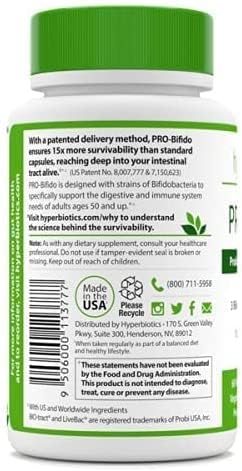 Hyperbiotics Vegan Pro Bifido Tablets | Probiotics for Women & Men, Adults Over 50 60 count