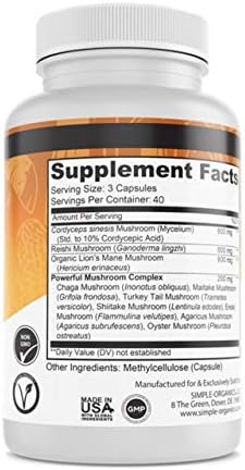 Mushroom Complex, 10 Mushroom Blend for Energy and Immune Support, 2600mg- 120 Vegan Capsules