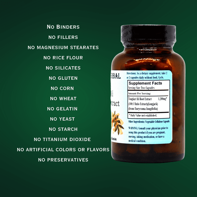 Tongkat Ali - 600mg -60 Veggie Capsules - (Longjack) 100:1 Extract Powder -Testosterone Booster