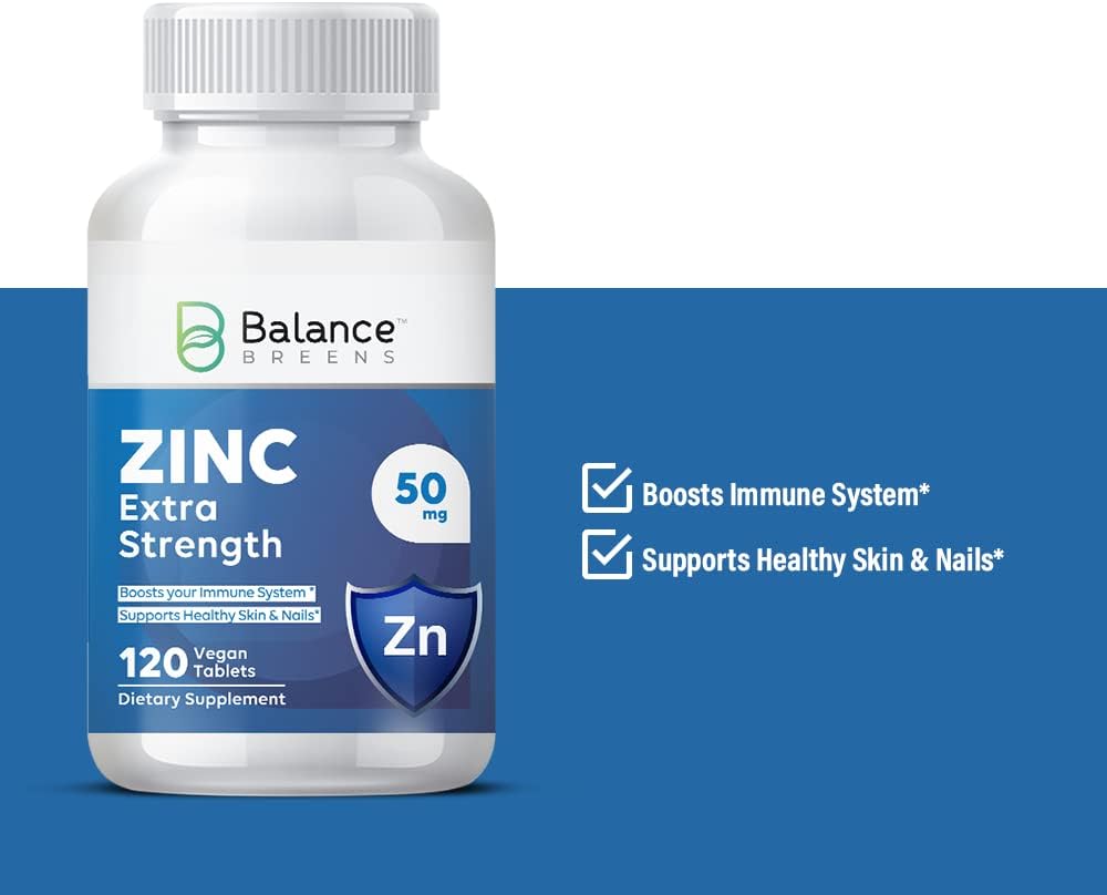 Balance Breens Zinc Extra Strength  120 Vegan Non-GMO Tablets,