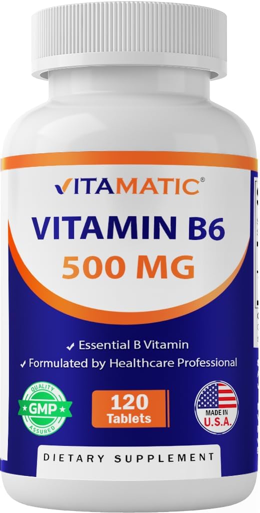 Vitamatic Vitamin B6 (Pyridoxine HCI), 500 mg – 120 Vegetarian Tablets