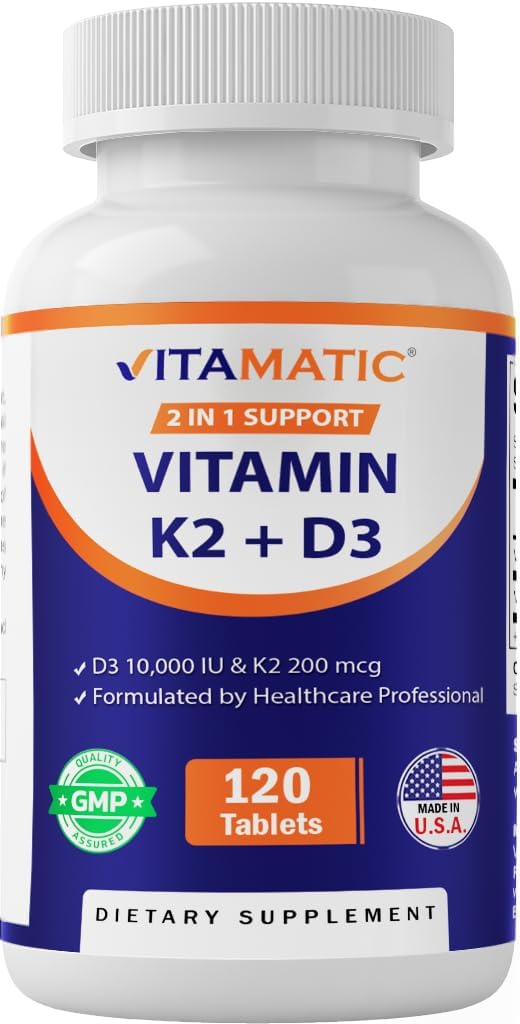 Vitamatic Vitamin D3 K2 Supplements with 10,000 IU - 120 Tablets