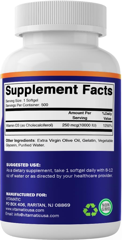 Vitamatic Vitamin D3 10000 IU (250 mcg) - 500 Softgels