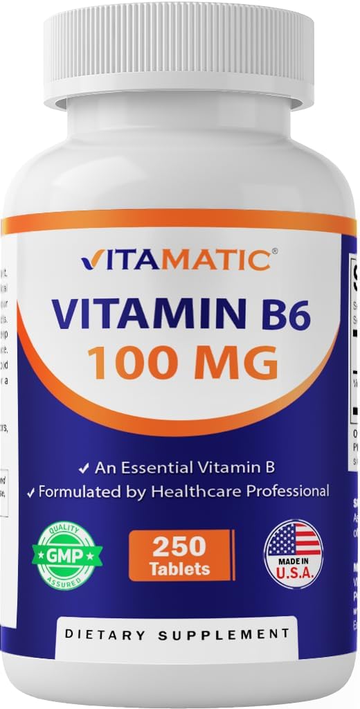 Vitamatic Vitamin B6 (Pyridoxine HCl) 100mg – 250 Vegetarian Tablets