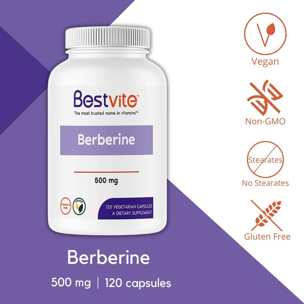 BESTVITE Berberine 500mg (120 Vegetarian Capsules)
