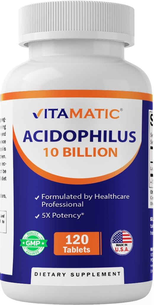 Vitamatic Acidophilus Probiotic - 10 Billion CFU - 5X Potency -120 Tablets